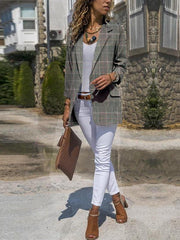 Stylish Lapel Plaid Long-Sleeve Pocket Blazer Suit