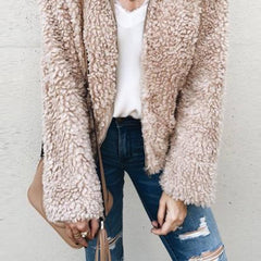 Stylish Lapel Fur Long Sleeve Coat
