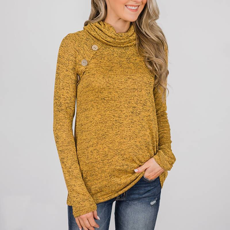 Turtle Neck Long Sleeve Button Sweatshirts