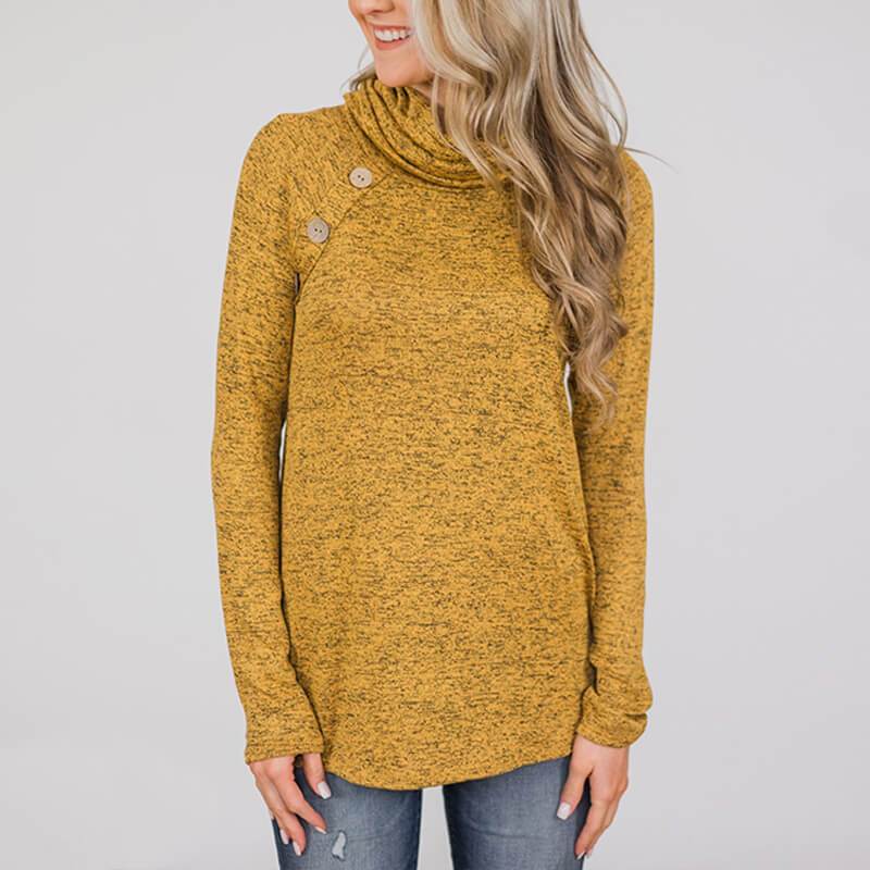 Turtle Neck Long Sleeve Button Sweatshirts