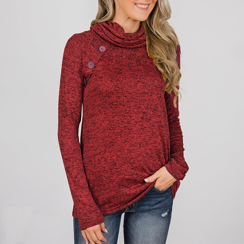 Turtle Neck Long Sleeve Button Sweatshirts