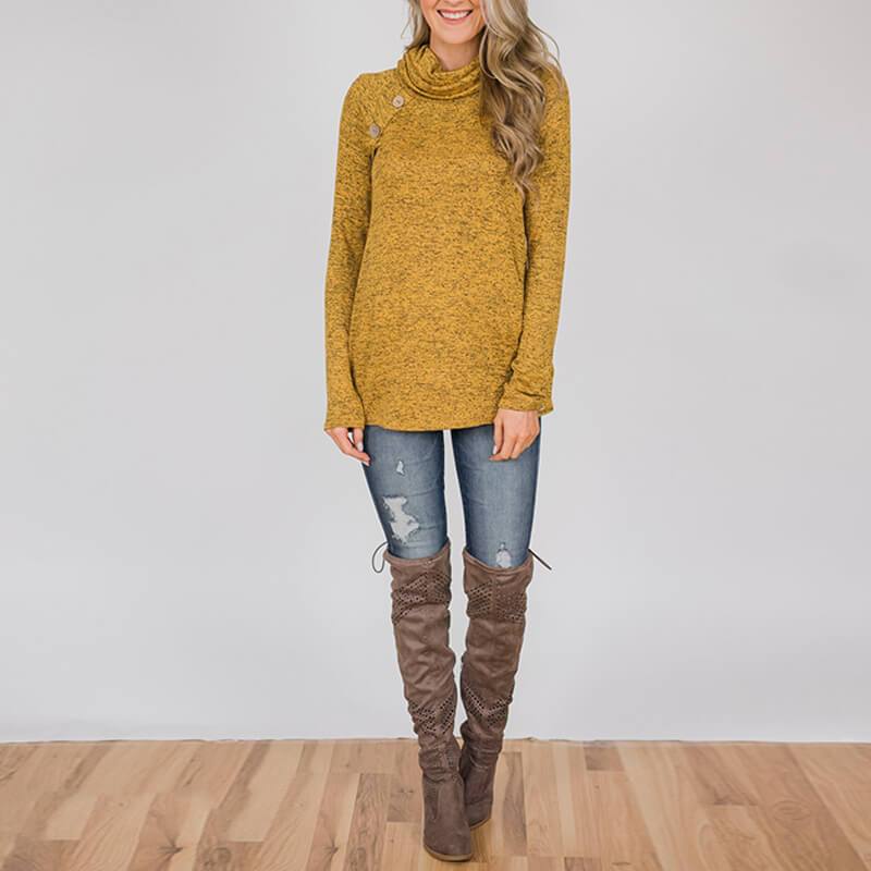 Turtle Neck Long Sleeve Button Sweatshirts