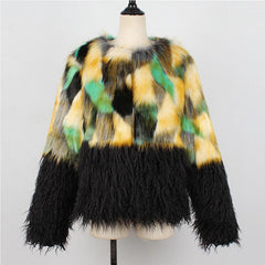 Faux Fur Fashion Patchwork Long Sleeve Coats