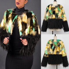 Faux Fur Fashion Patchwork Long Sleeve Coats