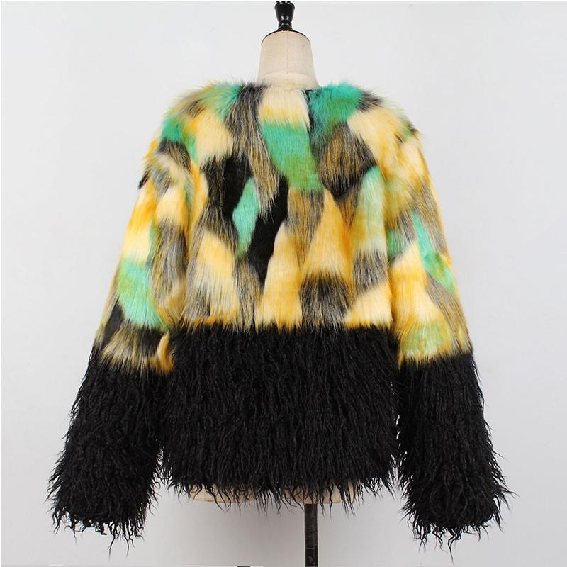 Faux Fur Fashion Patchwork Long Sleeve Coats