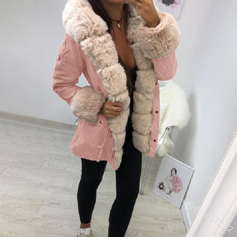 Faux Fur Collar Warm Coat In Long Solid Color Coats