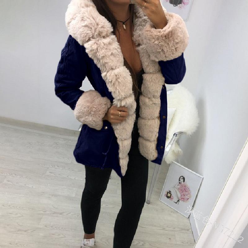 Faux Fur Collar Warm Coat In Long Solid Color Coats