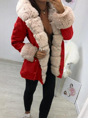 Faux Fur Collar Warm Coat In Long Solid Color Coats