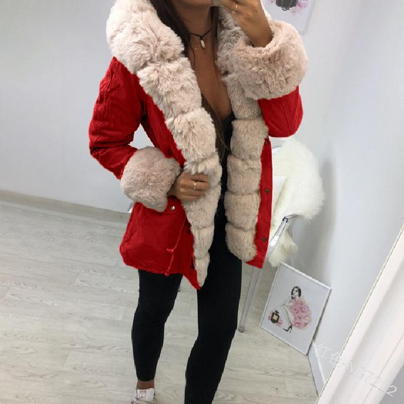 Faux Fur Collar Warm Coat In Long Solid Color Coats