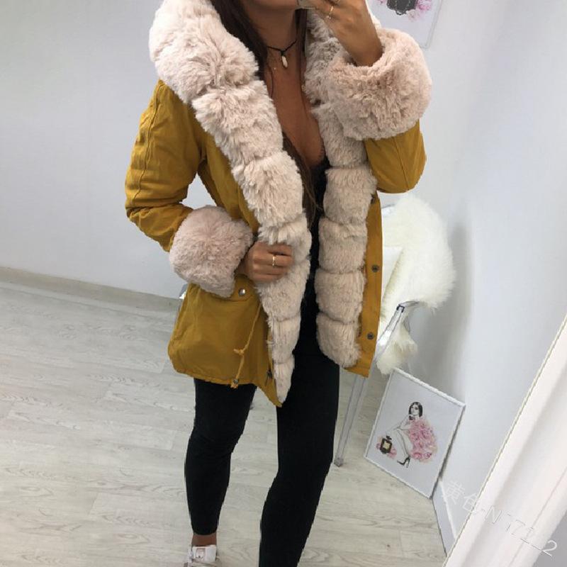 Faux Fur Collar Warm Coat In Long Solid Color Coats