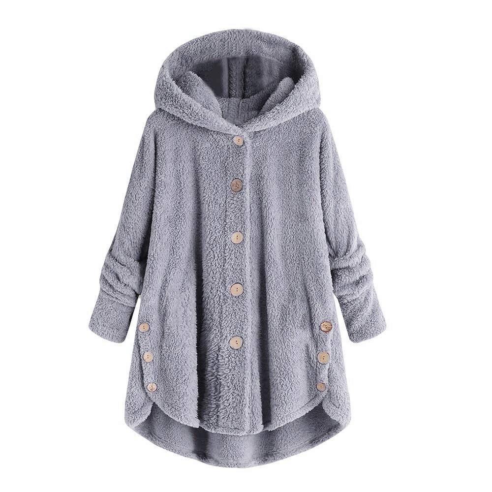 Hooded Long Sleeve Button Asymmetrical Hem Coats