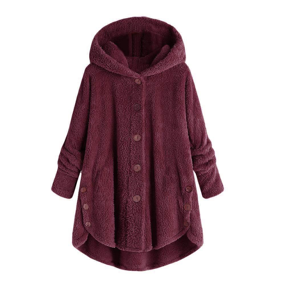 Hooded Long Sleeve Button Asymmetrical Hem Coats