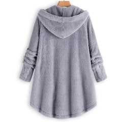 Hooded Long Sleeve Button Asymmetrical Hem Coats