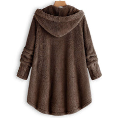 Hooded Long Sleeve Button Asymmetrical Hem Coats