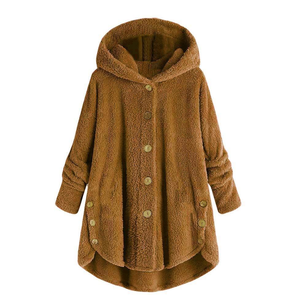 Hooded Long Sleeve Button Asymmetrical Hem Coats