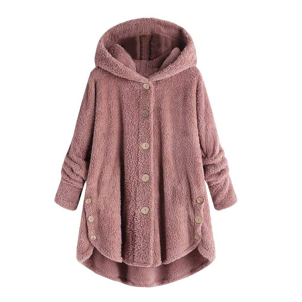 Hooded Long Sleeve Button Asymmetrical Hem Coats