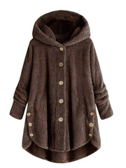 Hooded Long Sleeve Button Asymmetrical Hem Coats