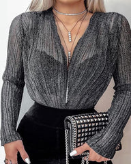 Surplice  See-Through  Shimmering Powder  Tie/Dye Blouses