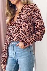 Turn Down Collar  Single Breasted  Leopard  Blouses