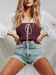 Two-piece V Neck Chic Long Sleeve Woman Blouse Tops