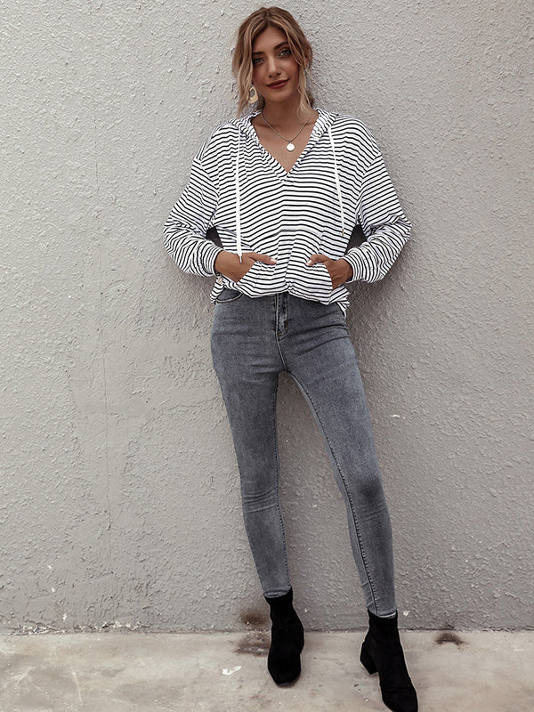 Stripe casual hoodies for women