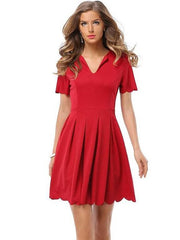 Fashion V neck Short sleeve Drape Skater Dresses