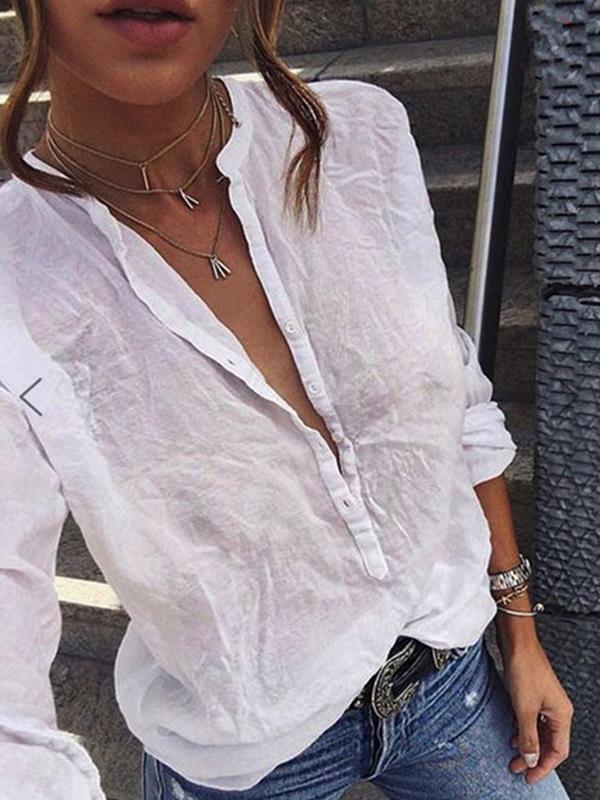 Long sleeve solid color casual blouses