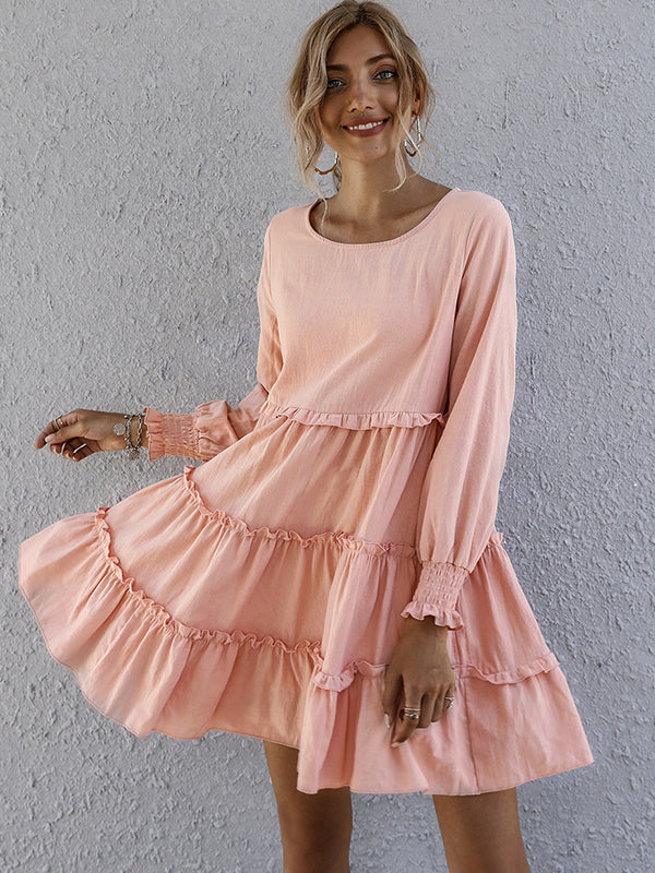 Sweet long sleeve plain skater dresses