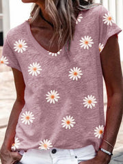 V neck flower Little daisy sweet casual T-shirts