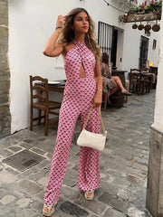 Geometric Print Backless Jumpsuit