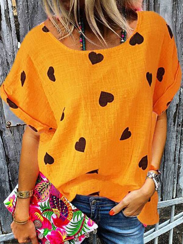 Summer round neck casual women love printed T-shirts