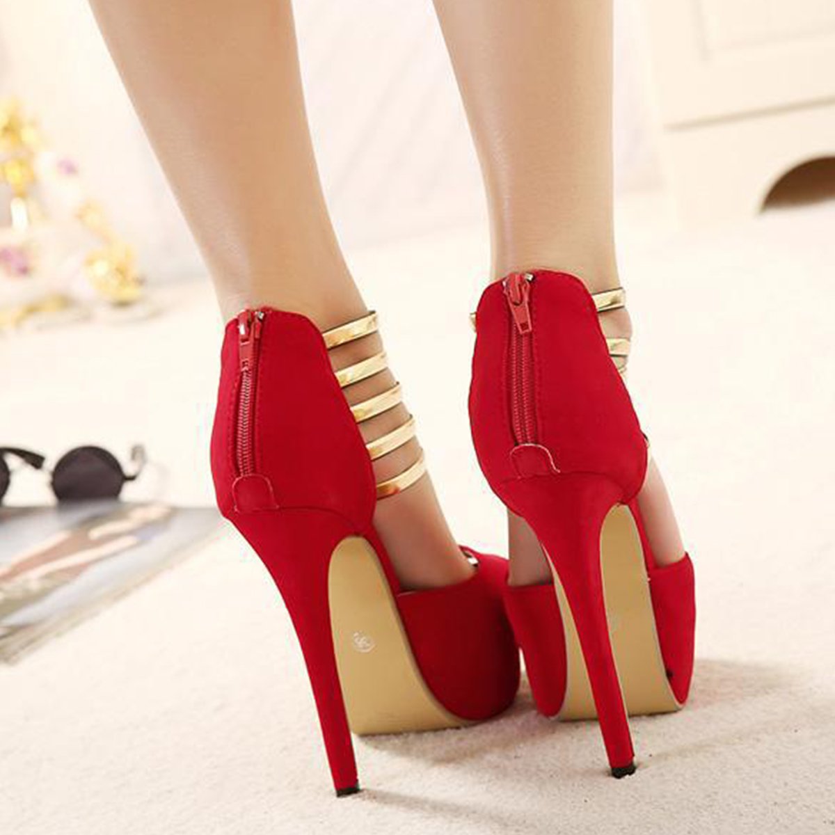 Hollow Out Color Block Sandals Peep Toe Stiletto Heels Pumps