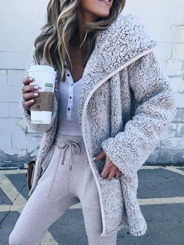 Hooded  Plain Basic Outerwear