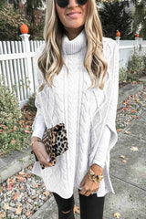 High Neck Loose Cable Knit Pattern Stitching Sweaters Tops