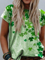 Green Printed Plant Shift Short Sleeve Shirts & Tops
