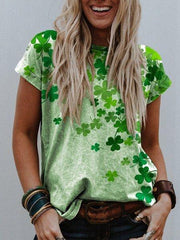 Green Printed Plant Shift Short Sleeve Shirts & Tops