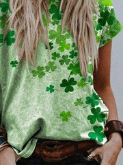 Green Printed Plant Shift Short Sleeve Shirts & Tops