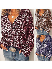 Turn down neck women casual long sleeve leopard printed blouses