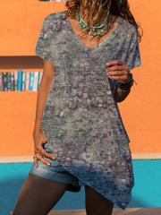 Summer v neck short sleeve women irregular hem T-shirts