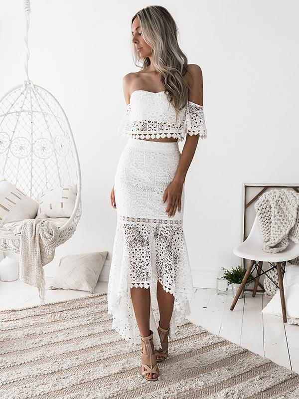 Lace strapless pencil skirt two-piece set bodycon dresses