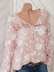 Long-sleeve Printed Patchwork Top Blouses