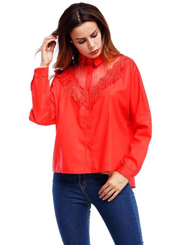 Fashion Sexy Pure Single breasted Long sleeve Blouses