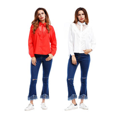 Fashion Sexy Pure Single breasted Long sleeve Blouses