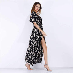 V neck Floral Short sleeve Maxi Dresses