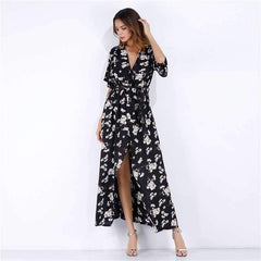 V neck Floral Short sleeve Maxi Dresses