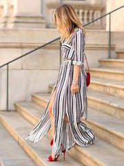 Striped Split Maxi Shirt Dress