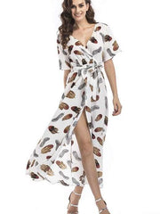 V neck Floral Short sleeve Maxi Dresses