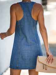 Stylish v neck denim skater dresses with pockets