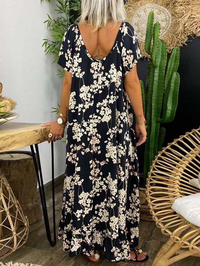 Summer Casual V Neck Dresses Floral printed Midi dress