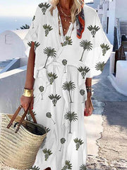 Leave printed women short sleeve maxi dresses